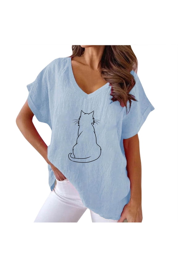 Womens Tops Women V-neck Print T- Fashion Comfortable Female Blouses Tops