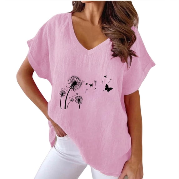 PVCS Womens Tops Clearance Under $5 Women V-neck Print T- Fashion Comfortable Female Blouses Tops