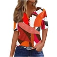 thumbnail image 1 of PVCS Womens Tops Women's Casual Printed Color Short-Sleeved Button V-Neck Top Blouse, 1 of 5