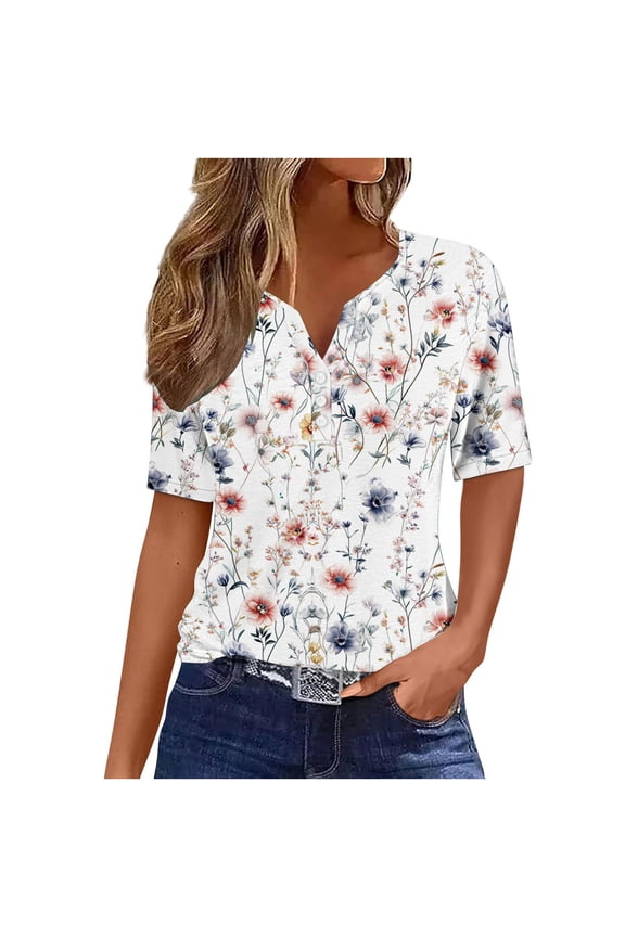 Womens Tops Women's Casual Printed Short Sleeve V-Neck Top