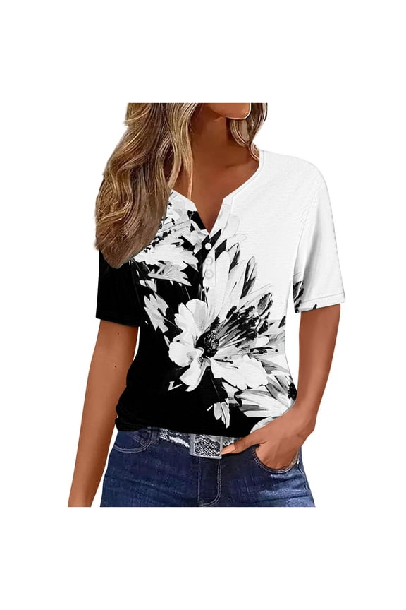 Womens Tops Women's Casual Printed Short Sleeve V-Neck Top