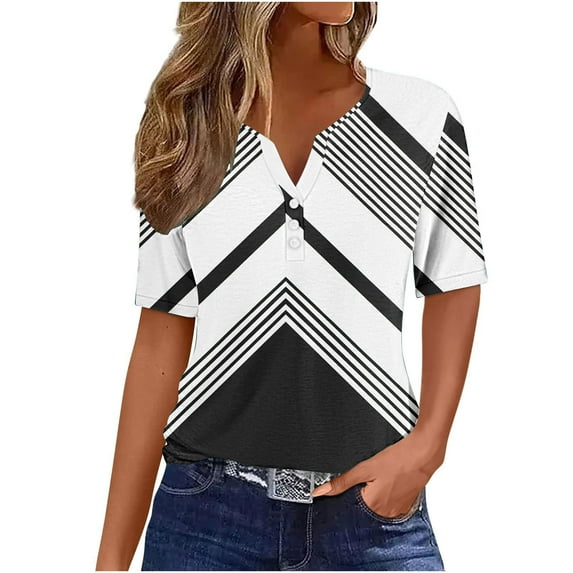 PVCS Womens Tops Clearance Under $5 Women's Casual Printed Short Sleeve V-Neck Top