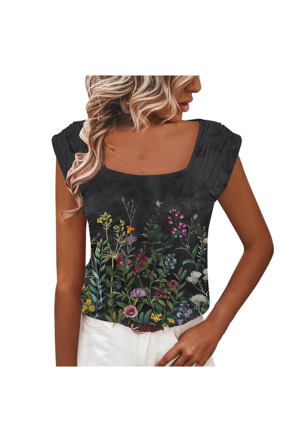 Womens Tops Women's Casual Printed Short-Sleeved Neck Tops Blouse