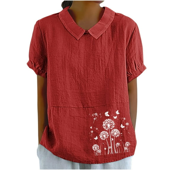 PVCS Womens Tops Women's Casual Retro Style Casual Printed Short Sleeve Blouse V-Sleeve Blouse/Shirt