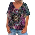 thumbnail image 1 of PVCS Womens Tops Women's Casual Retro Style Casual Printed Short Sleeve Blouse V-Sleeve Blouse/Shirt, 1 of 5