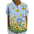 thumbnail image 1 of PVCS Womens Tops Clearance Under $5 Women's Casual Retro Style Casual Printed Short Sleeve Blouse V-Sleeve Blouse/Shirt, 1 of 4