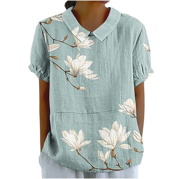 PVCS Womens Tops Clearance Under $5 Women's Casual Retro Style Casual Printed Short Sleeve Blouse V-Sleeve Blouse/Shirt