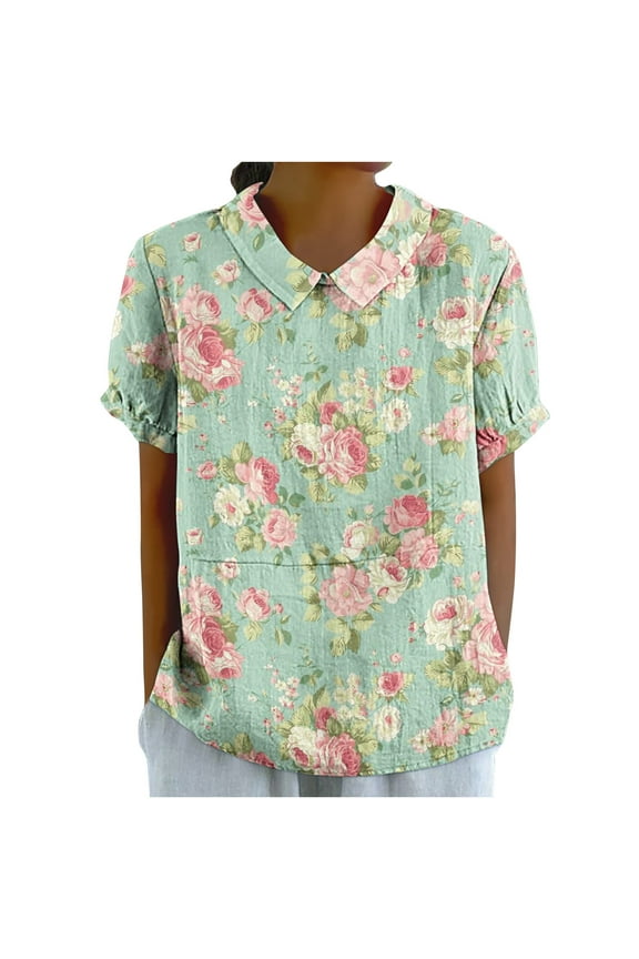 Womens Tops Women's Casual Retro Style Casual Printed Short Sleeve Blouse V-Sleeve Blouse/Shirt