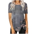 thumbnail image 1 of PVCS Womens Tops Clearance Under $5 Women's Casual Round Neck Casual Button Printed Short Sleeve Blouse Short Sleeve Round Neck Blouse/Shirt, 1 of 5