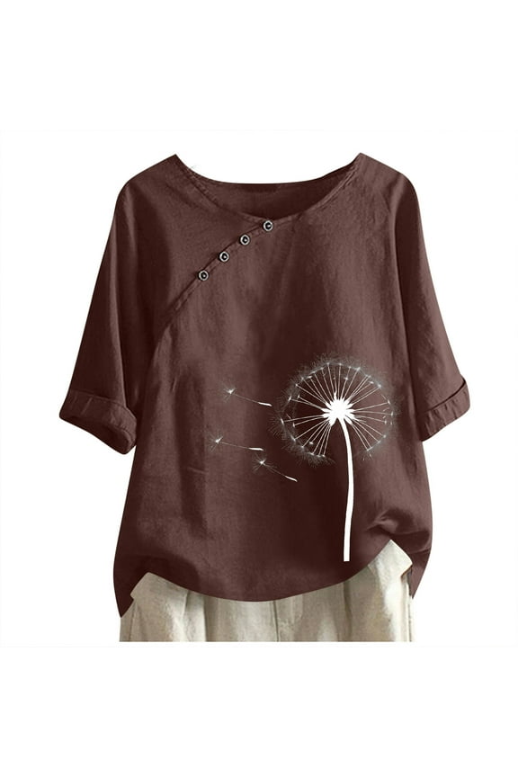 Womens Tops Women's Cotton and Linen Printed Tshirt for Slimming and Casual Personality Printing Top for Women's Clothing