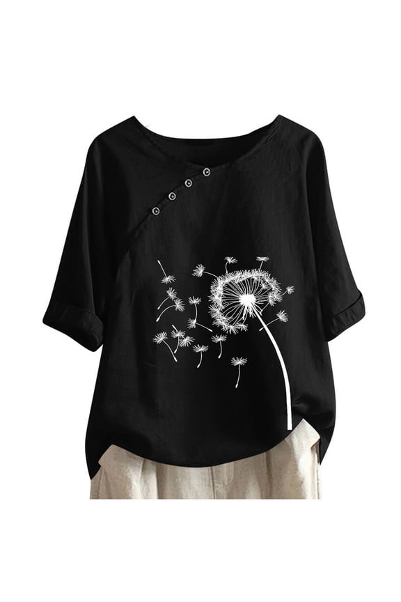 Womens Tops Women's Cotton and Linen Printed Tshirt for Slimming and Casual Personality Printing Top for Women's Clothing