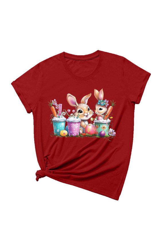 Womens Tops Women's Fashion Crewneck Printed Short Sleeve T-Shirt Casual Loose Shirt Tops