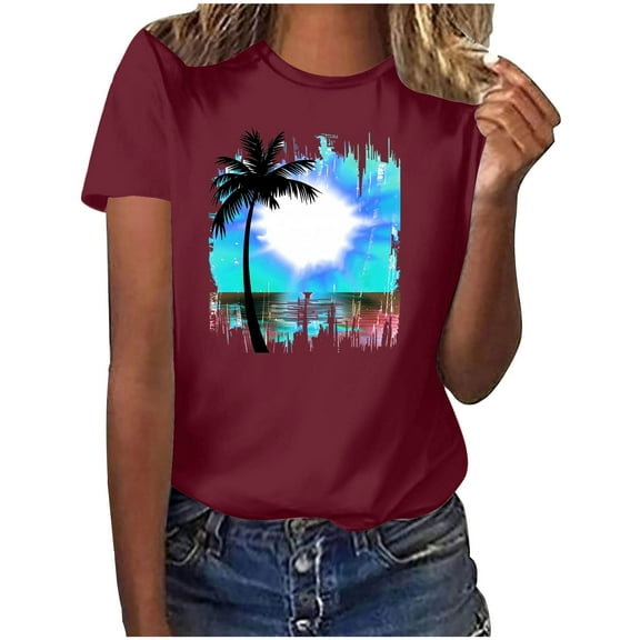 PVCS Womens Tops Women's Fashion Crewneck Printed Short Sleeve Tshirt Casual Loose Shirt Tops