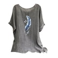 thumbnail image 1 of PVCS Womens Tops Clearance Under $5 Women's Fashion Print Tees Casual Crew Neck Raglan Short Sleeve Loose T Shirt Cotton Linen Tops Blouses, 1 of 5