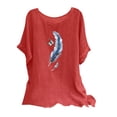 thumbnail image 1 of PVCS Womens Tops Clearance Under $5 Women's Fashion Print Tees Casual Crew Neck Raglan Short Sleeve Loose T Shirt Cotton Linen Tops Blouses, 1 of 5