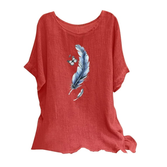 PVCS Womens Tops Clearance Under $5 Women's Fashion Print Tees Casual Crew Neck Raglan Short Sleeve Loose T Shirt Cotton Linen Tops Blouses
