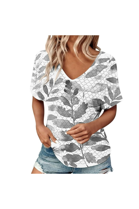 Womens Tops Women's Fashion Solid Color Short-sleeved V-neck Loose Casual Tops