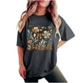 thumbnail image 1 of PVCS Womens Tops Clearance Under $5 Women's Fashion Summer Round Neck Drop Sleeves Leisure Short Sleeve Flower Printing Tops, 1 of 7