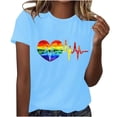 thumbnail image 1 of PVCS Womens Tops Women's Festival Colorful Heart Shaped Printed Round Neck Short Sleeved Top, 1 of 6