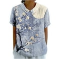 thumbnail image 1 of PVCS Womens Tops Clearance Under $5 Women's Ladies Fashion Casual Cropped Short Sleeve Printing Cotton Loose Shirt Blouse Top, 1 of 5