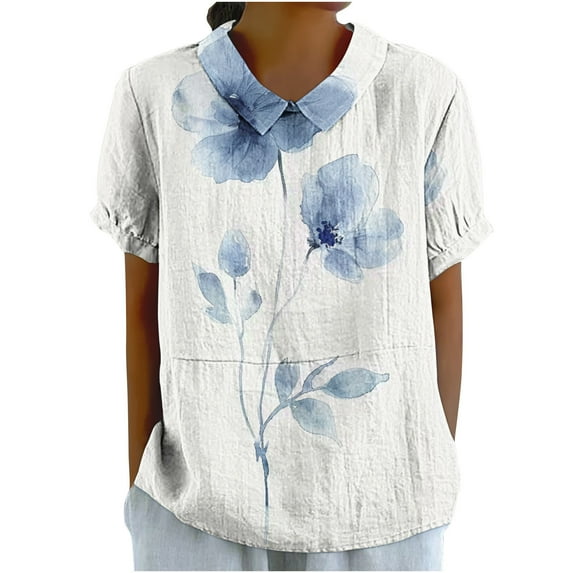 PVCS Womens Tops Clearance Under $5 Women's Ladies Fashion Casual Cropped Short Sleeve Printing Cotton Loose Shirt Blouse Top