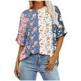 thumbnail image 1 of PVCS Womens Tops Women's Ladies Fashion Casual Cropped Short Sleeve Printing Loose Shirt Blouse Top, 1 of 7