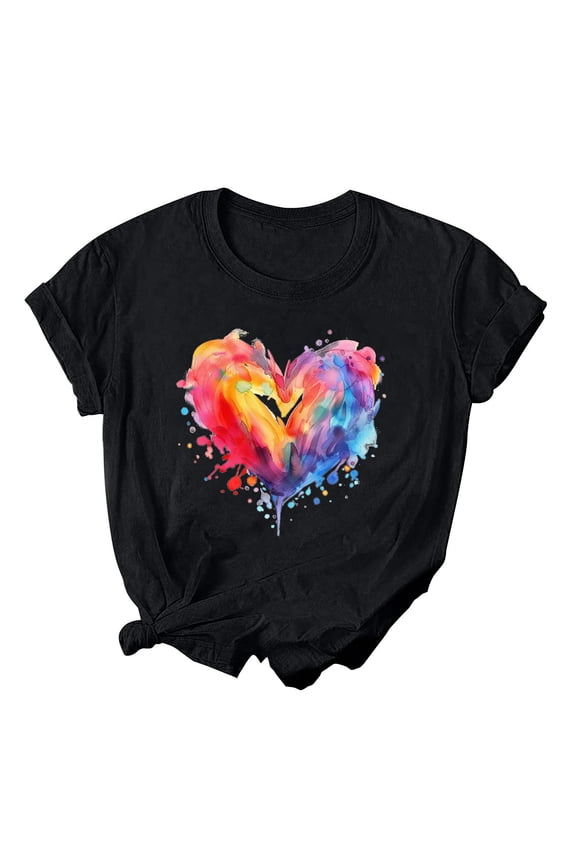 Womens Tops Women's Printed Round Neck Short Sleeved T-Shirt Loose Casual Top