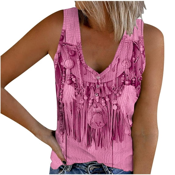 PVCS Womens Tops Women's Retro Ethnic Style Feather Printed Sleeveless Tank Tops