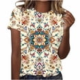 thumbnail image 1 of PVCS Womens Tops Clearance Under $5 Women's Round Neck Short Sleeved Retro Pattern Printing Tshirt Top Short Sleeved Round Neck Top/shirt, 1 of 7