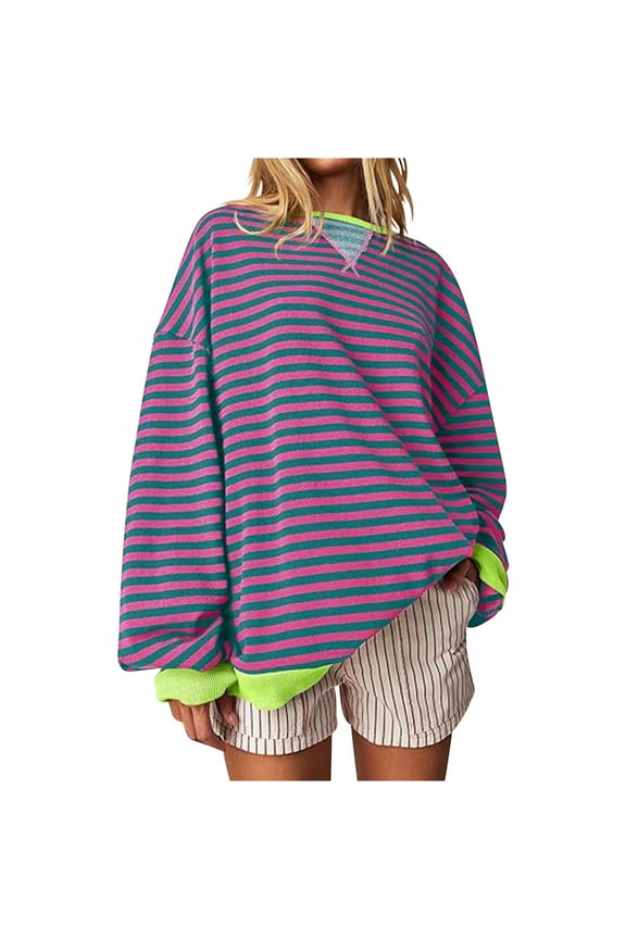 Womens Trendy Sweatshirts Striped Crewneck Sweatshirts Fall Pullover Top Trendy Preppy Clothes S