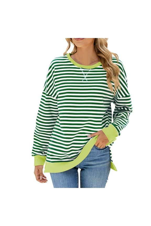 Womens Trendy Sweatshirts Striped Oversized Sweatshirt Crew Neck Shirt Casual Pullover Y2K Clothes M