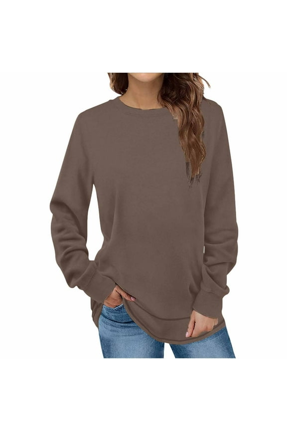 Womens Trendy Sweatshirts Winter Sweatshirts Solid Crew Neck Pullover Long Sleeve Tops L