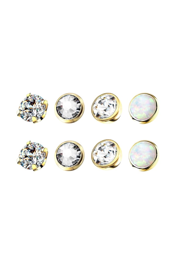 PVD Gold Plated Titanium Bezel Set Dermal Tops Opal 4mm CZ Dermal Anchor Top Dome Flat 14G Surface Piercing Jewelry