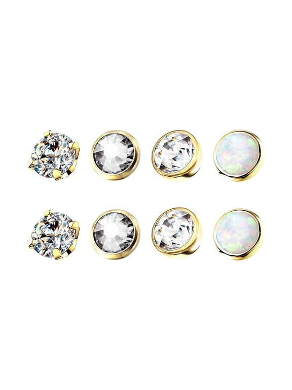 PVD Gold Plated Titanium Bezel Set Dermal Tops Opal 4mm CZ Dermal Anchor Top Dome Flat 14G Surface Piercing Jewelry