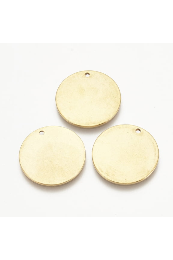 PVD Vacuum Plating 201 Stainless Steel Stamping Blank Tag Pendants Flat Round Real 18K Gold Plated 20x1mm Hole: 1mm