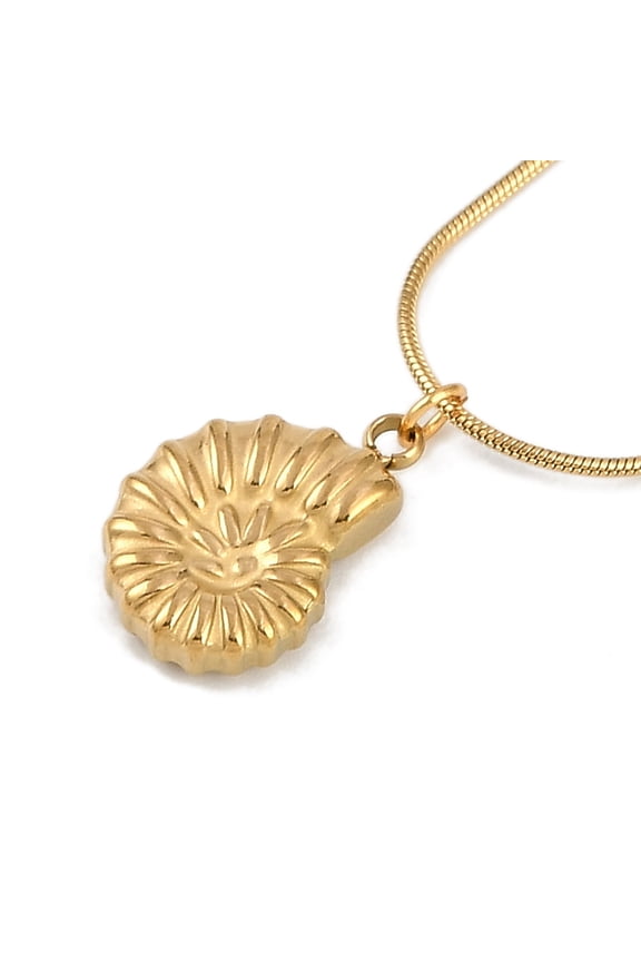 PVD Vacuum Plating 304 Stainless Conch Shell Shaped Pendant Round Snake Chain Necklaces Golden 17.72 inch(45cm) DIY