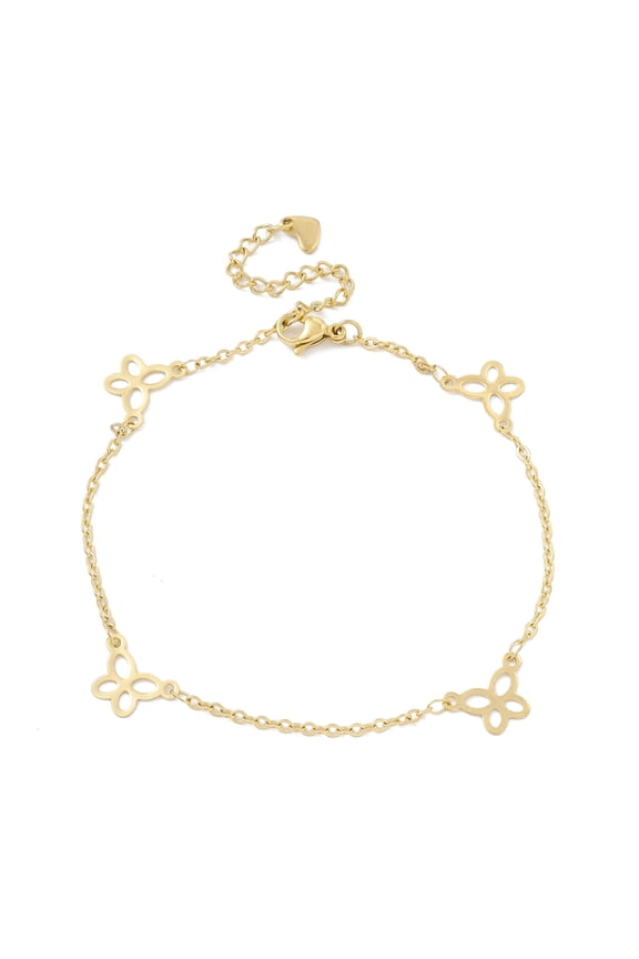 PVD Vacuum Plating 304 Stainless Steel Butterfly Link Anklet with Cable Chains for Women Golden 9 inch(22.8cm)