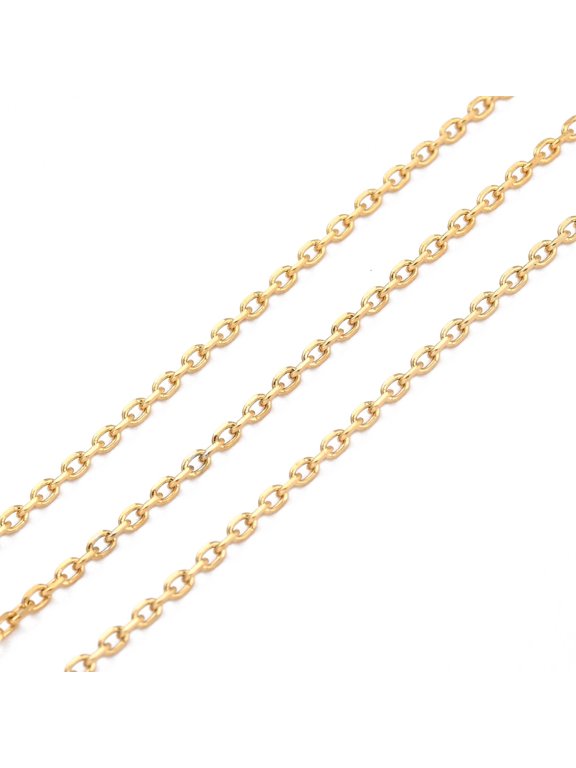 PVD Vacuum Plating 304 Stainless Steel Cable Chains with Spool Soldered Real 18K Gold Plated 2.5x1.8x0.5mm 10.93 yards(10m)/roll for DIY