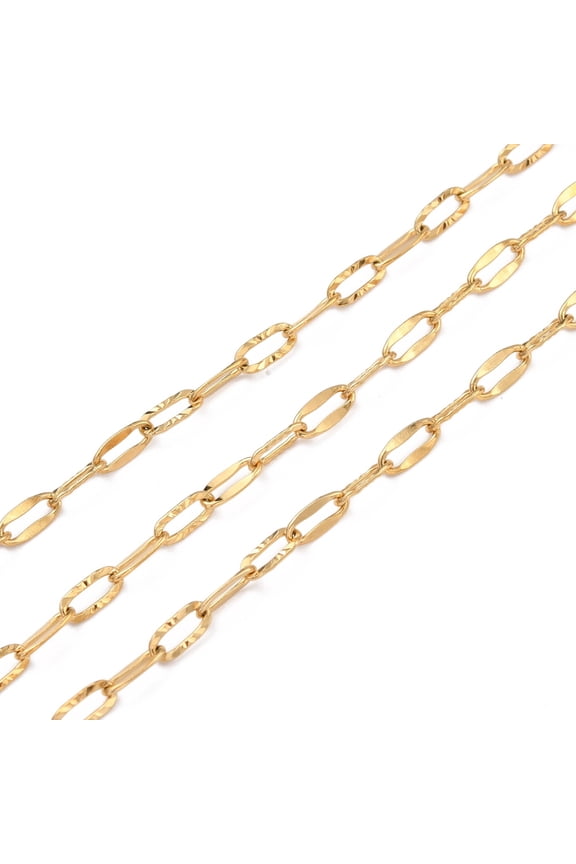 PVD Vacuum Plating 304 Stainless Steel Cable Chains with Spool Soldered Real 18K Gold Plated 7.5x3.5x0.8mm 10.93 yards(10m)/roll