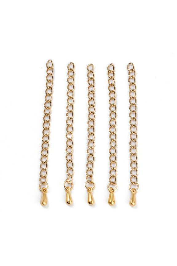 PVD Vacuum Plating 304 Stainless Steel Chain Extender Soldered Chains Golden 55~63x3mm 5 strands