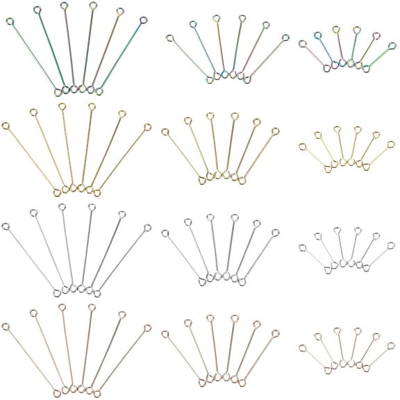 PVD Vacuum Plating 304 Stainless Steel Eye Pins Double Sided Eye Pins Mixed color 120pcs/box