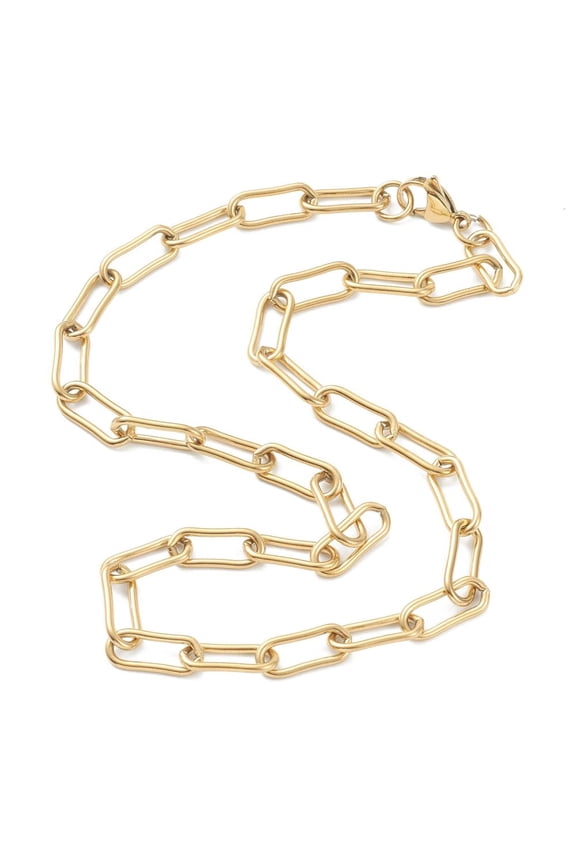 PVD Vacuum Plating 304 Stainless Steel Paperclip Chain Necklaces with Lobster Claw Clasps Golden 17.79 inch(45.2cm)