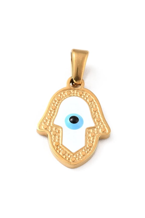 PVD Vacuum Plating 304 Stainless Steel Pendants with Enamel Hamsa Hand with Golden 18x13x2mm Hole: 4.5x2.5mm