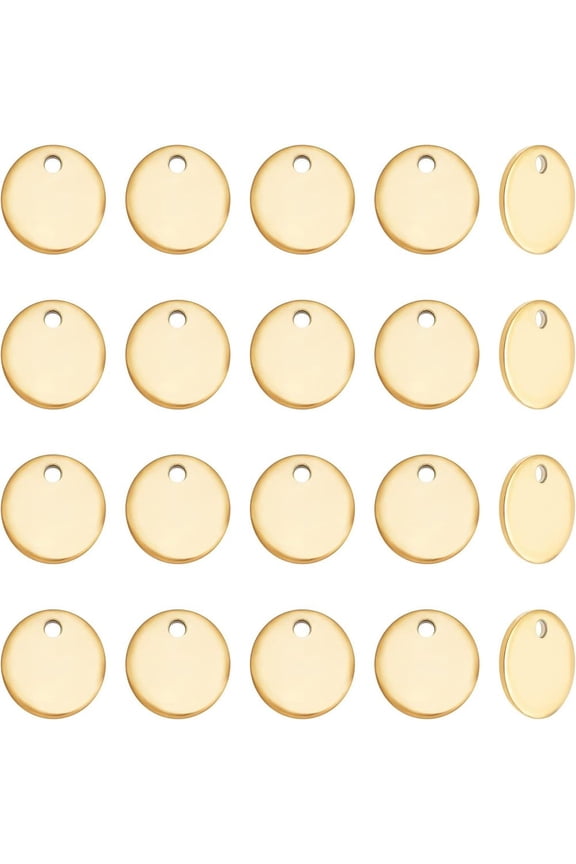 PVD Vacuum Plating 304 Stainless Steel Stamping Blank Tag Flat Round Charms Golden 8x0.8mm Hole: 0.8mm 50pcs/box
