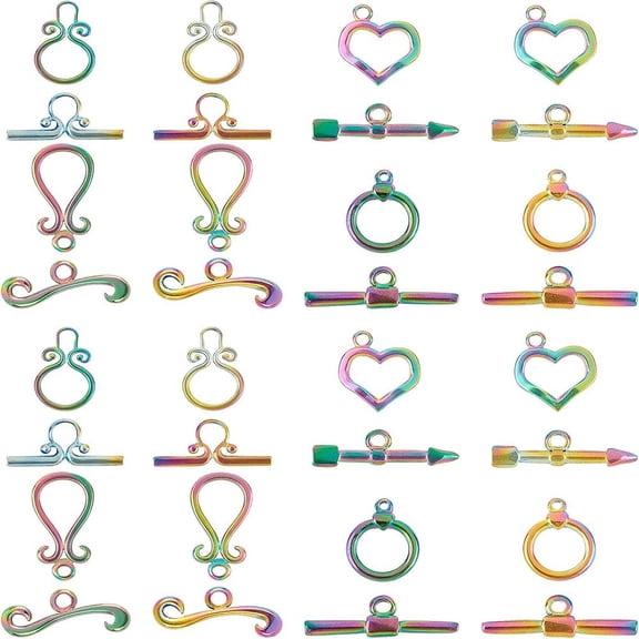PVD Vacuum Plating 304 Stainless Steel Toggle Clasps Mixed Shapes Rainbow Color 8sets/box diy