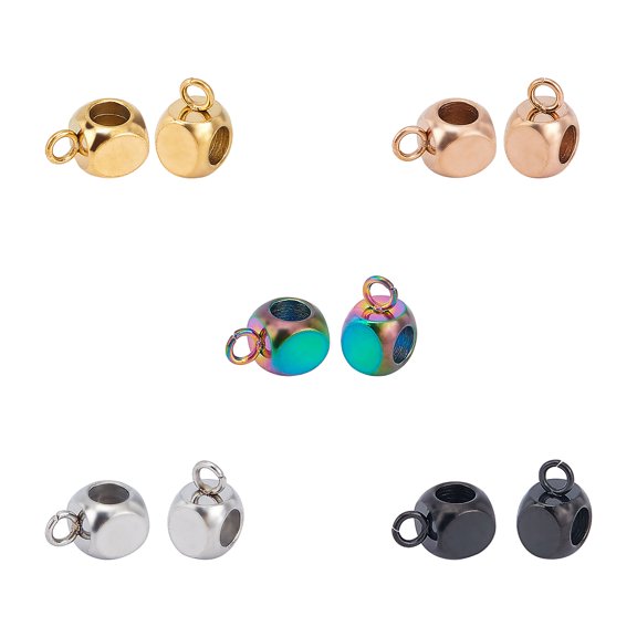 PVD Vacuum Plating 304 Stainless Steel Tube Bails Loop Bails Cube Bail Beads Square Mixed Color 7.5x5x5mm Hole: 1.6mm Inner Diameter: 3mm