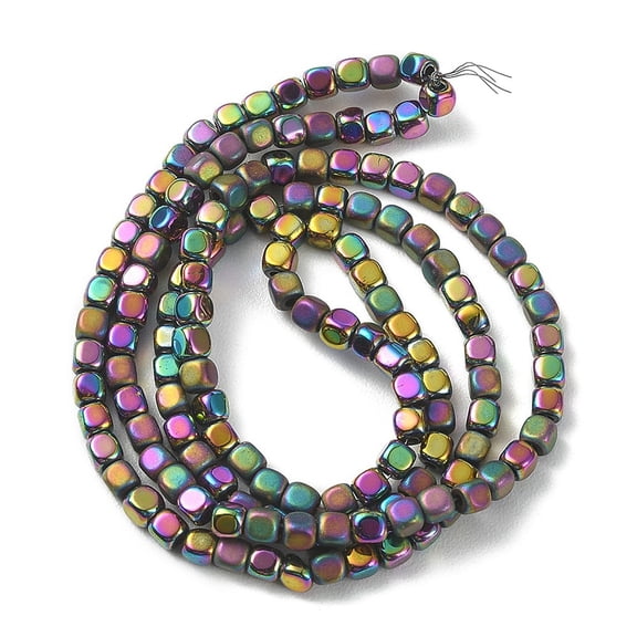PVD Vacuum Plating Electroplate Non-magnetic Synthetic Hematite Beads Strands Matte Style Beads Cube Rainbow Plated 3x3x3mm Hole: 1mm about 142pcs/strand 15.70''(39.88cm)