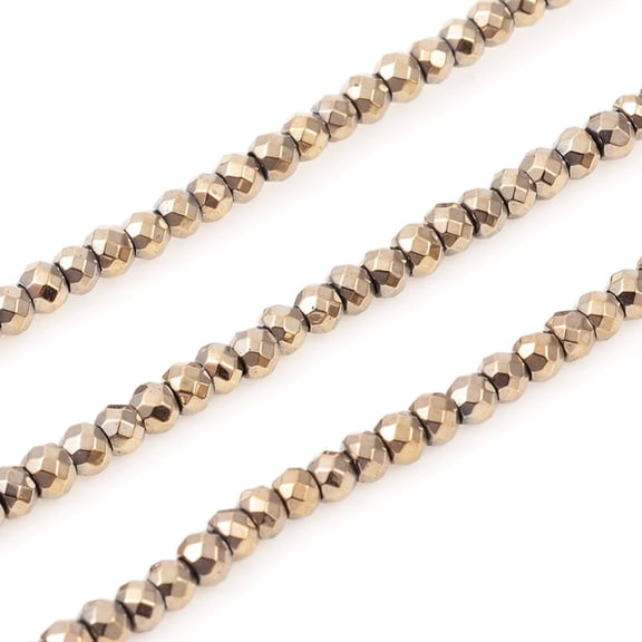 PVD Vacuum Plating Non-magnetic Synthetic Hematite Beads Strands Rondelle Faceted Bronze Plated 3x2mm Hole: 1mm about 170pcs/Strand 15.35 inch(39cm) DIY