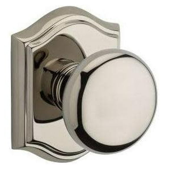 PVROUTAR141 Privacy Round Knob and Traditional Arch Rose with 6AL Latch and Dual Strike Bright Nickel Finish