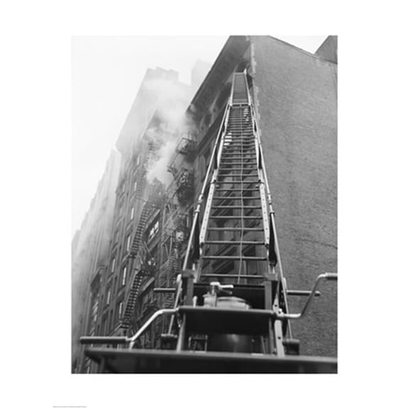 PVT-Superstock SAL255424196 Fire engine with ladder up burning building -18 x 24 Poster Print